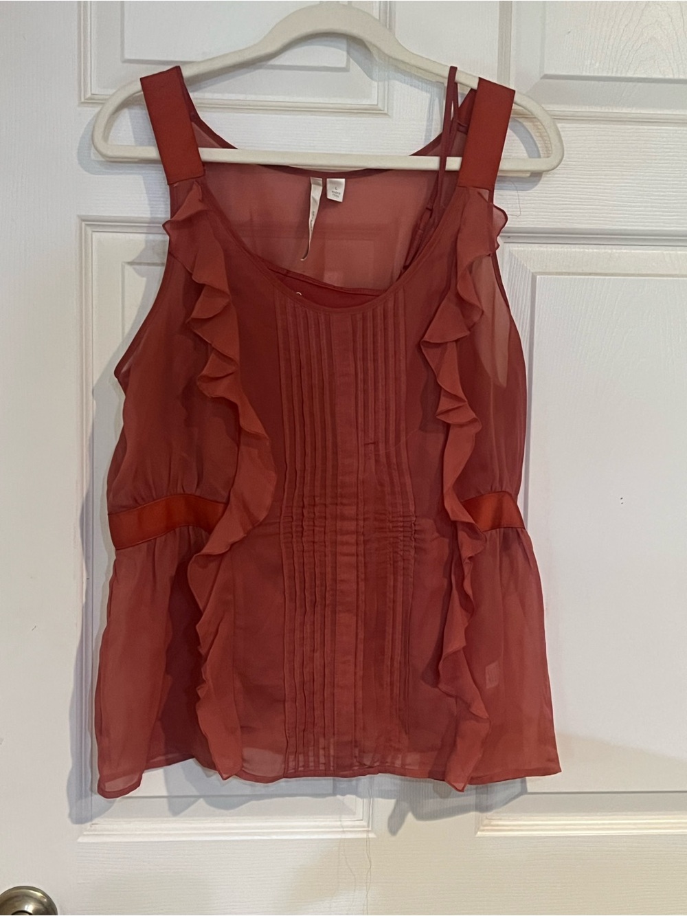 Women’s Ruffle Front Sheer Tank Top - Rust